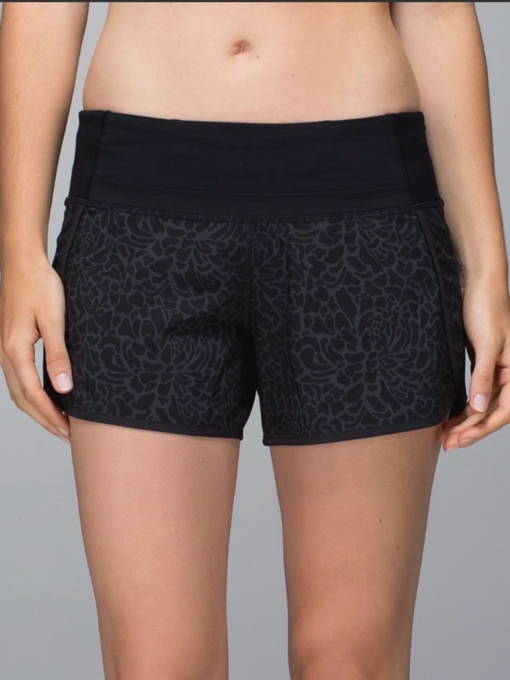 Lululemon Run Time Shorts in Printed Petal Camo Deep Coal / Black